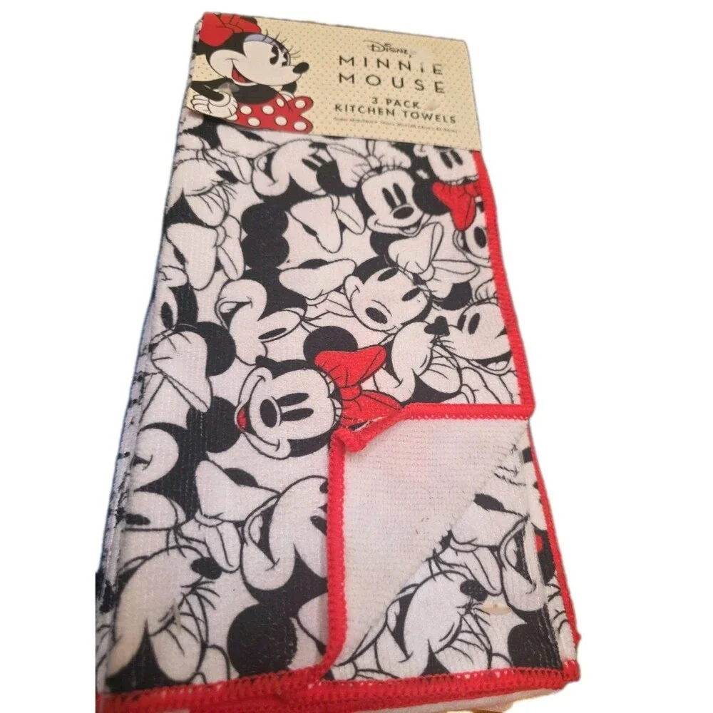 Disney Minnie Mouse Kitchen Hand Towel 3-Pack Black Red and White NWT